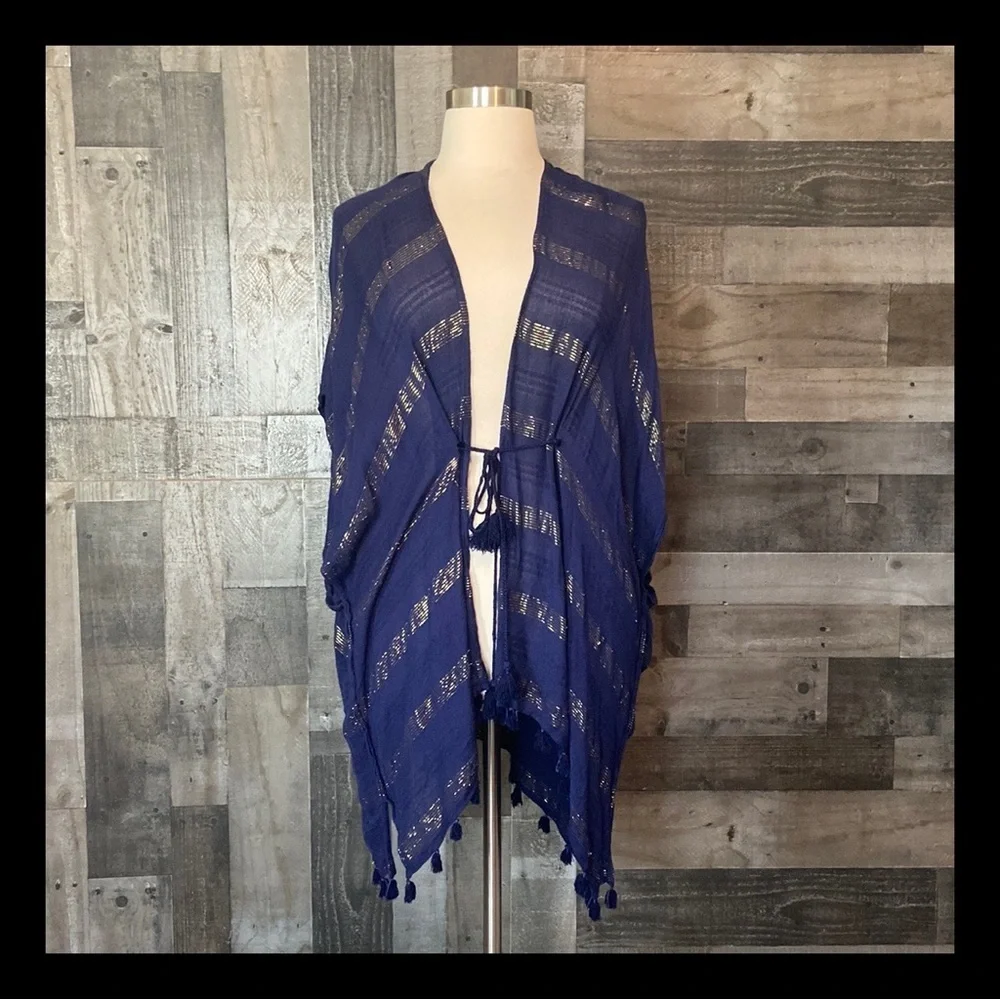 Bocage navy gold wrap OS elegant swim coverup euro summer beach resortwear